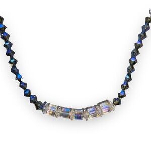 Vintage Crystal Necklace Sterling Silver Iridescent Blue